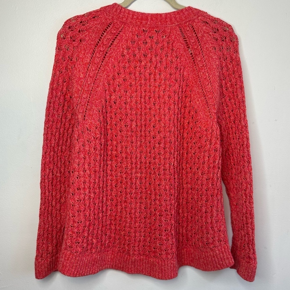 Loft Plus Size 14 Coral Pink Melon Long Sleeve Crochet Sweater - Picture 2 of 7